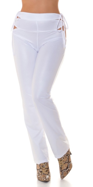 hoge taille wetlook flarred broek wit